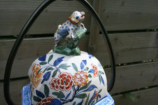 Antique polychrome Pottery Delft marked 3 leaves Vase mounted as lamp XL