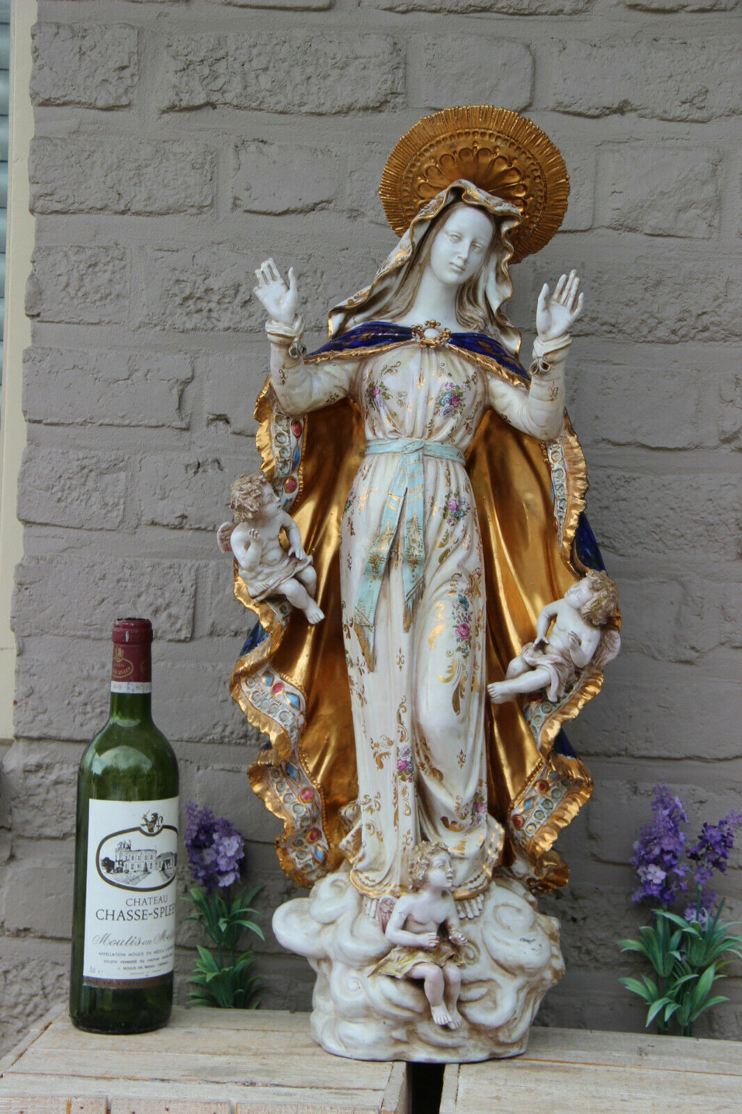26.7" italian pattarino school madonna Statue putti angel religious terracotta
