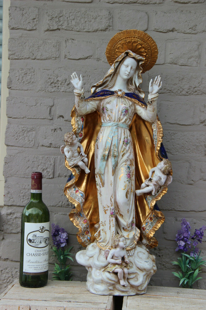 26.7" italian pattarino school madonna Statue putti angel religious terracotta