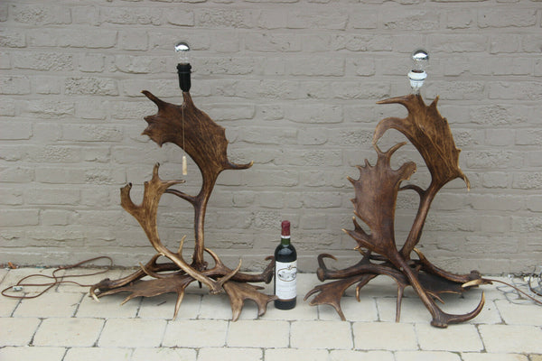 Majestical RARE PAIR fallow Deer Antler Table floor lamp hunt cabin