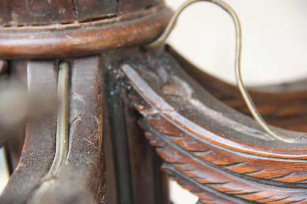 Antique french oak wood carved gothic castle dragon devil heads chandelier rare