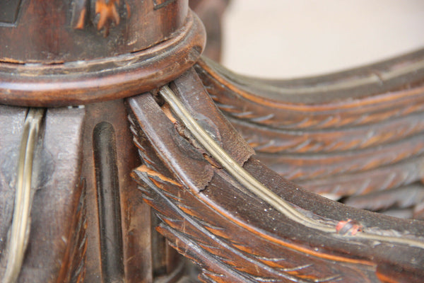 Antique french oak wood carved gothic castle dragon devil heads chandelier rare