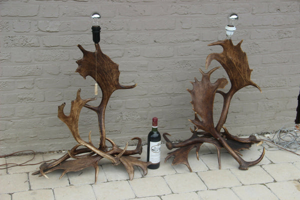 Majestical RARE PAIR fallow Deer Antler Table floor lamp hunt cabin