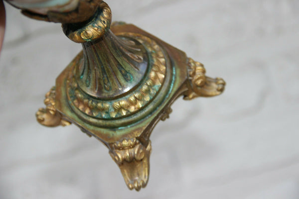 PAIR antique French bronze porcelain floral Vases urns 1920s