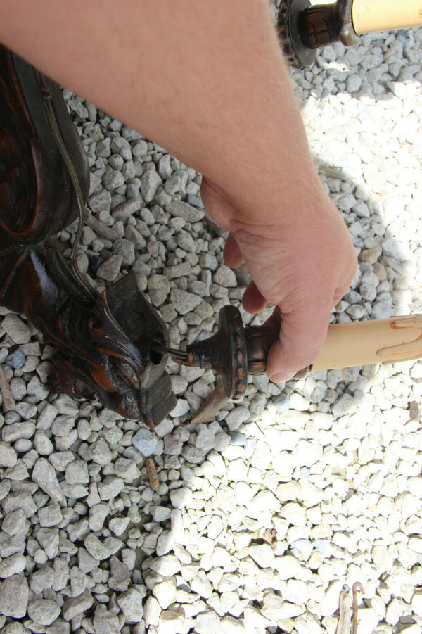 Antique french oak wood carved gothic castle dragon devil heads chandelier rare