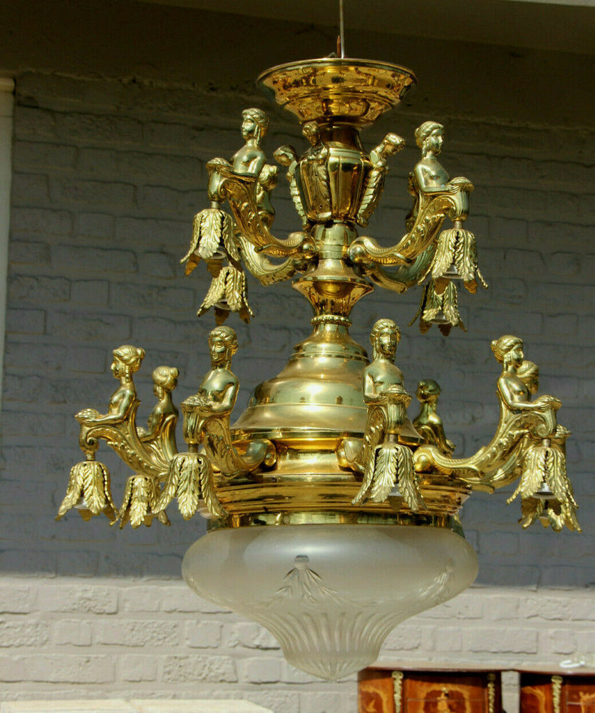 XL French empire Bronze metal 12 Caryatid nymph Figural Chandelier rare