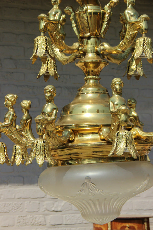 XL French empire Bronze metal 12 Caryatid nymph Figural Chandelier rare