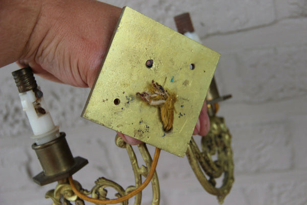 Antique French pair bronze wall lights sconces gothic castle lion devil head