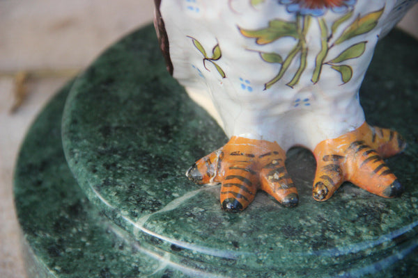 PAIR french hollywood regency rouen Ceramic polychrome owl Figurine table lamps