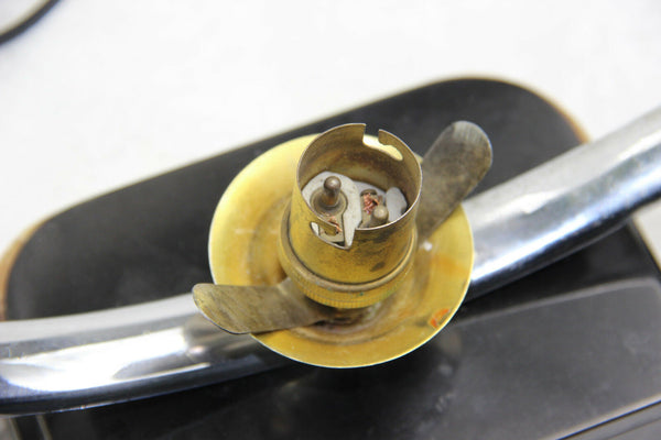 PAIR ART DECO 1930 French chrome marble onyx birds egg lamp bed desk