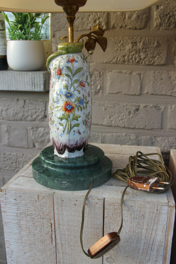 PAIR french hollywood regency rouen Ceramic polychrome owl Figurine table lamps