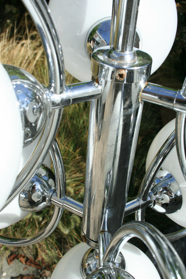 Mid-century Space age retro atomic sputnik 7 opaline glass globes chandelier 60'