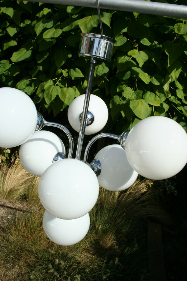 Mid-century Space age retro atomic sputnik 7 opaline glass globes chandelier 60'