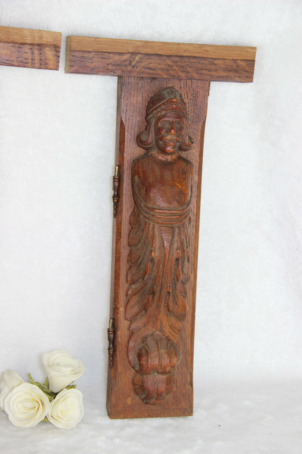 PAIR wood carved figurines from dutch cabinet early 40's