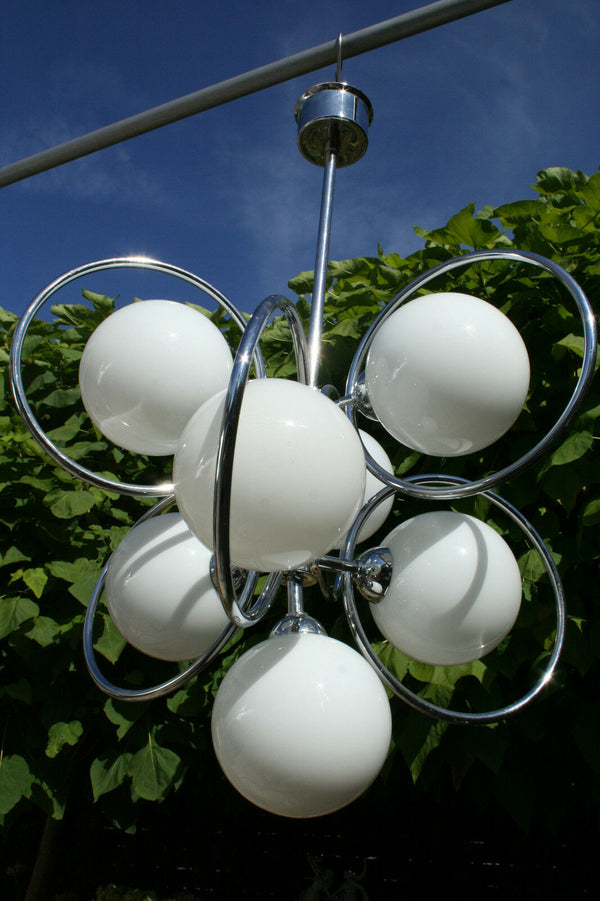Mid-century Space age retro atomic sputnik 7 opaline glass globes chandelier 60'