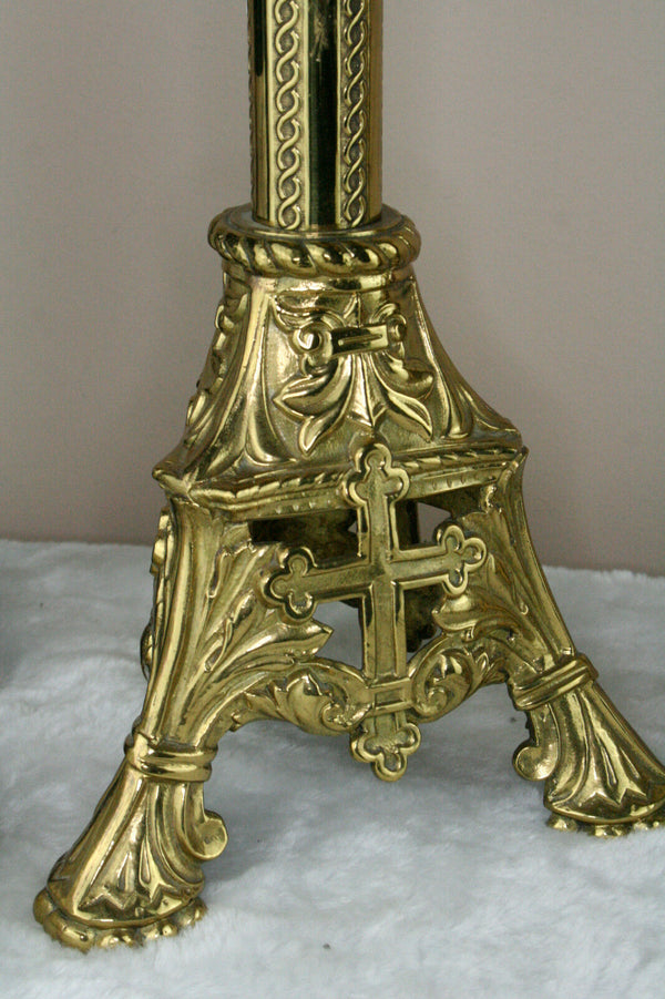 PAIR religious Brass French candle holders mounted as lamps 1935