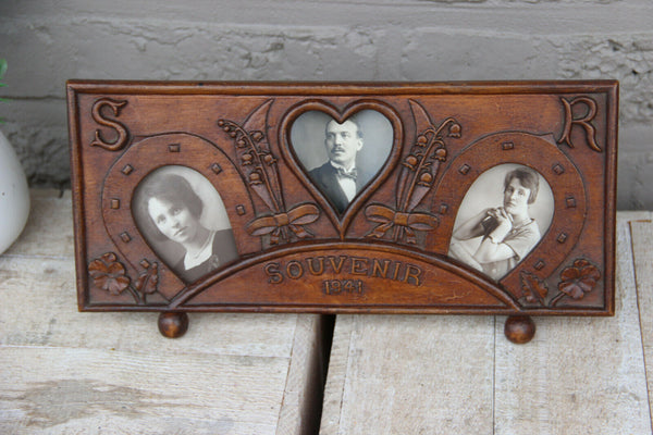 Gorgeous antique 1941 wood carved black forest picture photo frame rare