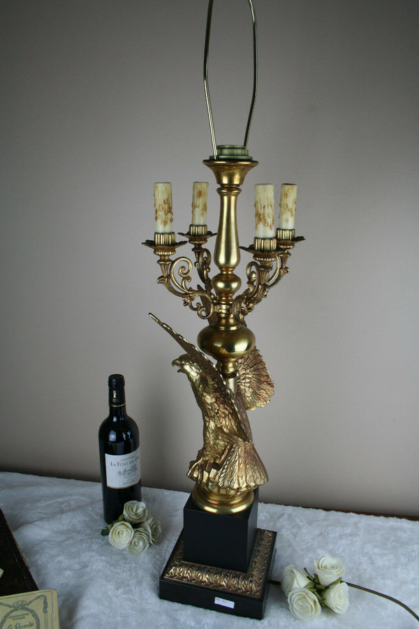 Huge XL mid century Maison jansen Brass Eagle Lamp with candle holders 1960's