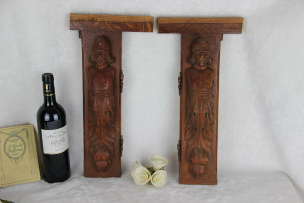 PAIR wood carved figurines from dutch cabinet early 40's