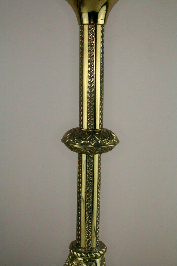 PAIR religious Brass French candle holders mounted as lamps 1935