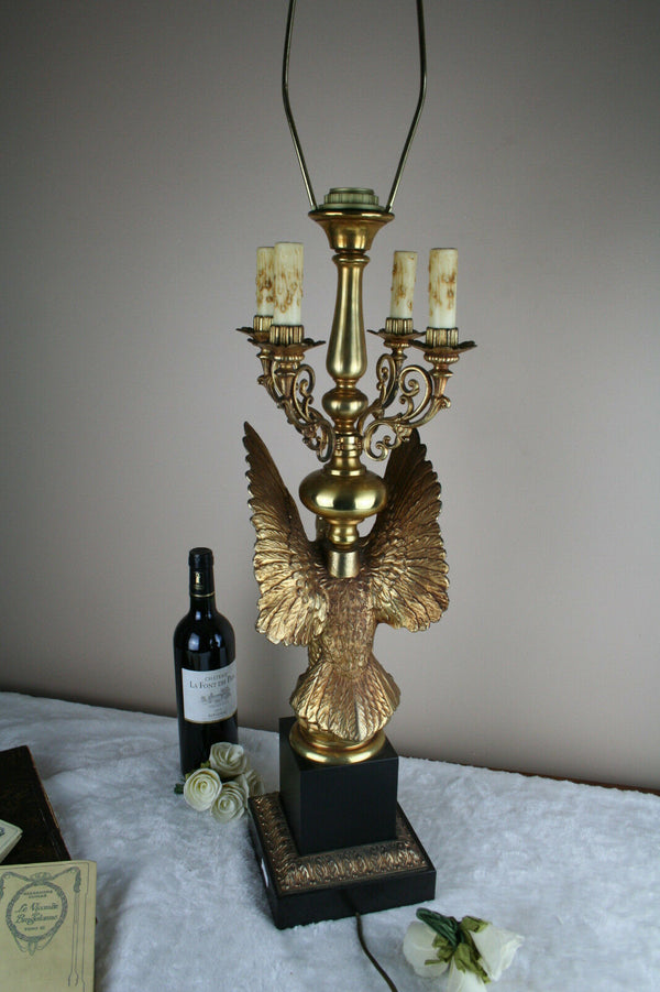 Huge XL mid century Maison jansen Brass Eagle Lamp with candle holders 1960's