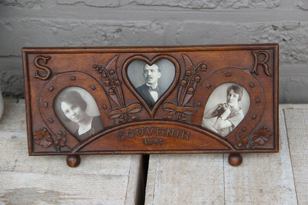 Gorgeous antique 1941 wood carved black forest picture photo frame rare