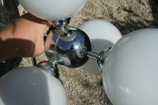 Mid-century Space age retro atomic sputnik 7 opaline glass globes chandelier 60'