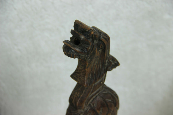 Antique French PAIR wood carved castle gothic dragon gargoyle Wall lights sconce