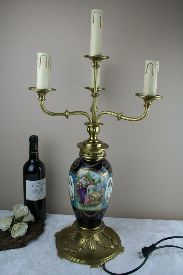 Gorgeous French Candelabra lamp 4 arms in sevres pocelain bronze base top piece