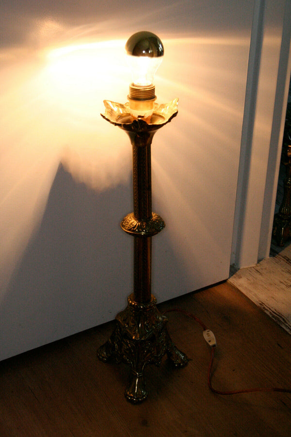 PAIR religious Brass French candle holders mounted as lamps 1935