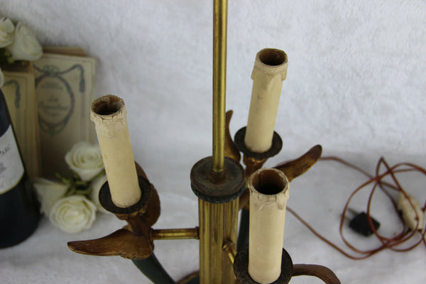 Antique French Napoleon III Bouillotte Table lamp caryatids Mermaids figurine