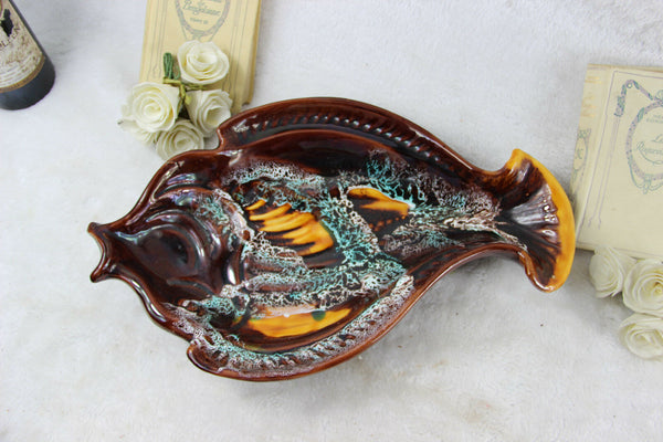 Vintage Ceramic colourful Fish figurine Fruit bowl plate centerpiece 1960