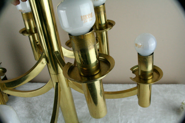 VTG Brass Sciolari Design Italian Retro space age chandelier 8 lamps gold colour