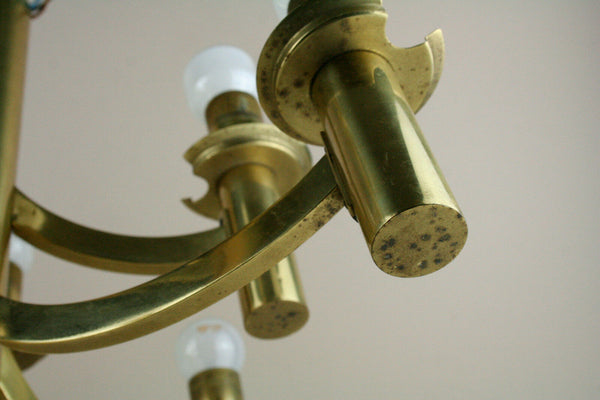 VTG Brass Sciolari Design Italian Retro space age chandelier 8 lamps gold colour