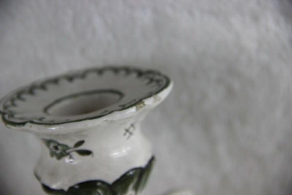 PAIR antique french faience Dragon lions gothic Candleholder / lamp griffin