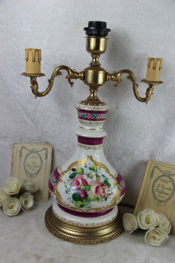 1970 French porcelain Floral Table lamp marked