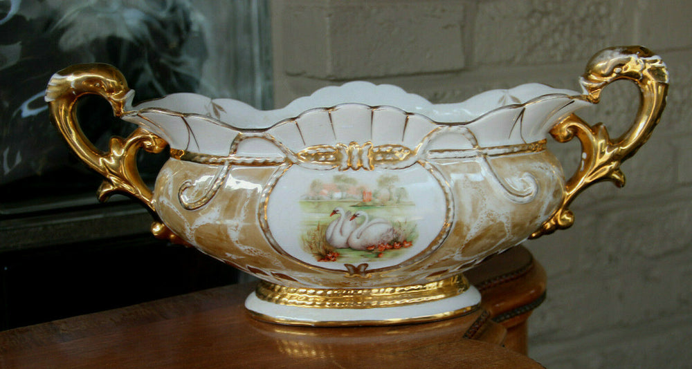 Vintage ltalian marked faience porcelain centerpiece bowl swans dolphin