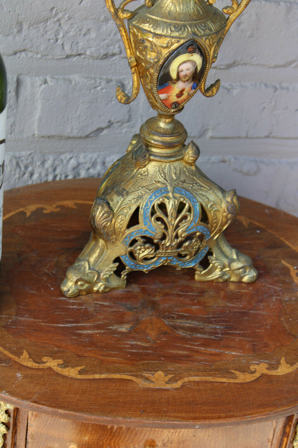 XXL antique church altar candelabra candle holder enamel dragon paws porcelain