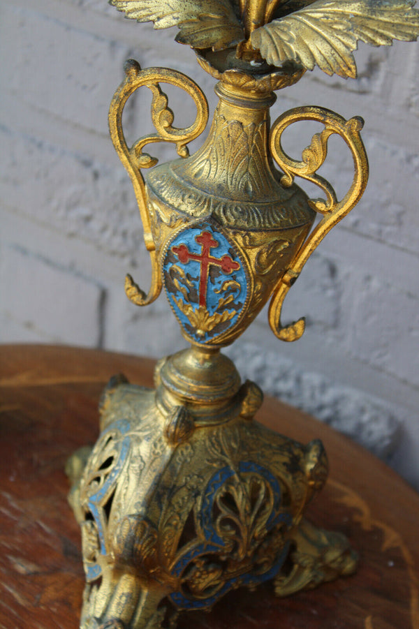 XXL antique church altar candelabra candle holder enamel dragon paws porcelain