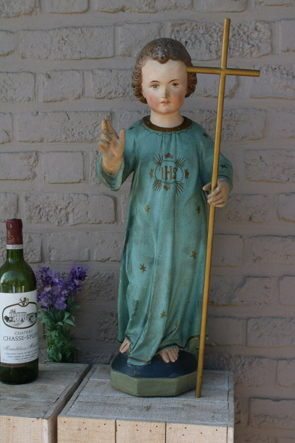 Antique XL French rare top religious figurine statue Child jesus young chalkware