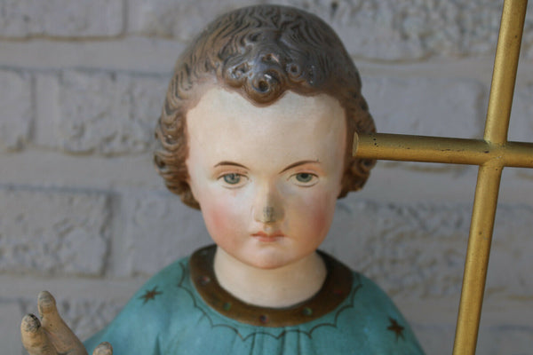 Antique XL French rare top religious figurine statue Child jesus young chalkware