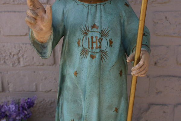 Antique XL French rare top religious figurine statue Child jesus young chalkware