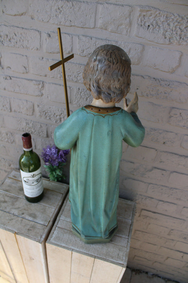 Antique XL French rare top religious figurine statue Child jesus young chalkware