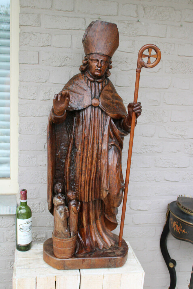 41" Religious Wood carved Saint NICHOLAS Children Statue church rare 1800s