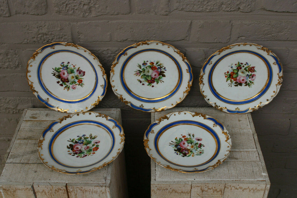 SEt 5 antique vieux paris porcelain floral hand paint plates