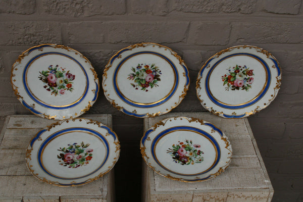 SEt 5 antique vieux paris porcelain floral hand paint plates
