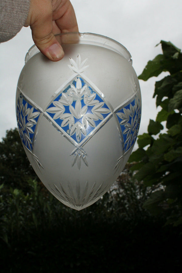Antique Bronze putti angel val saint lambert crystal shade lantern chandelier