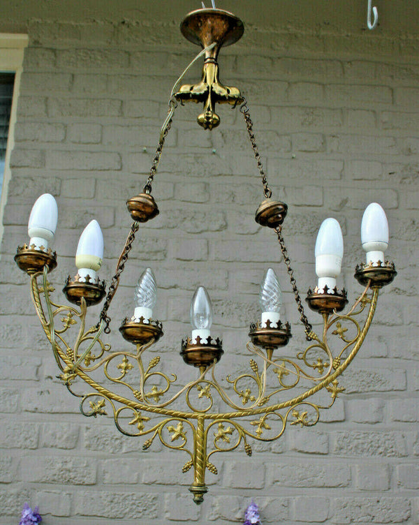 Antique French church candelabra  chandelier lamp religious rare n2