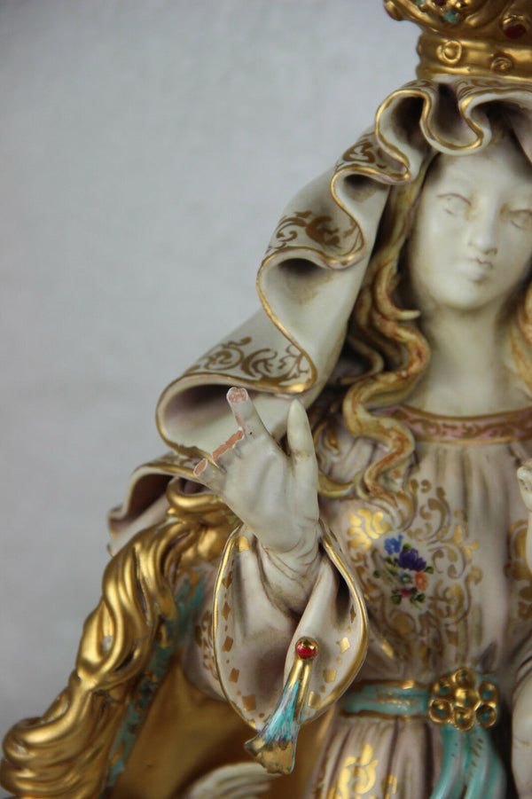 Large PAttarino School Madonna jesus putti angels statue terracotta italian 60s