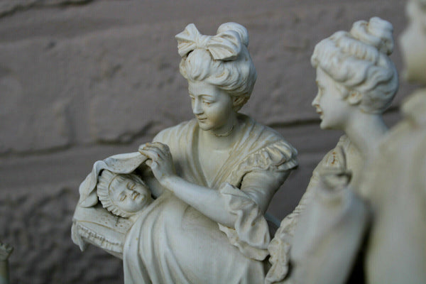 Rare XL antique French bisque porcelain baptism group statue figurine